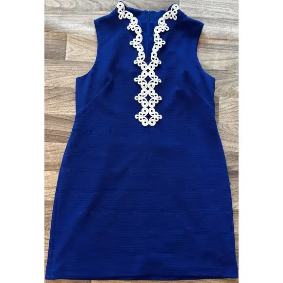 Jessica Howard 18 Navy White Applique High Neck Sleeveless Shift Dress Preppy - Picture 10 of 12